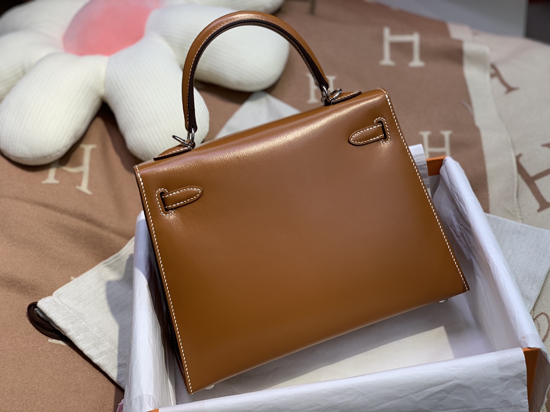 Hermes Kelly 25cm Handbag Shoulder Bag in Brown Box Leather